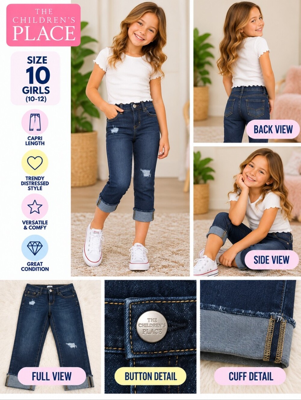 Children's Place girls size 10 capri denim jeans #01